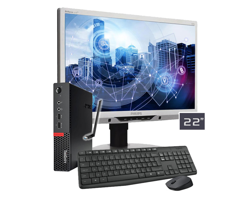 Imagen de monitor con una torre y teclado